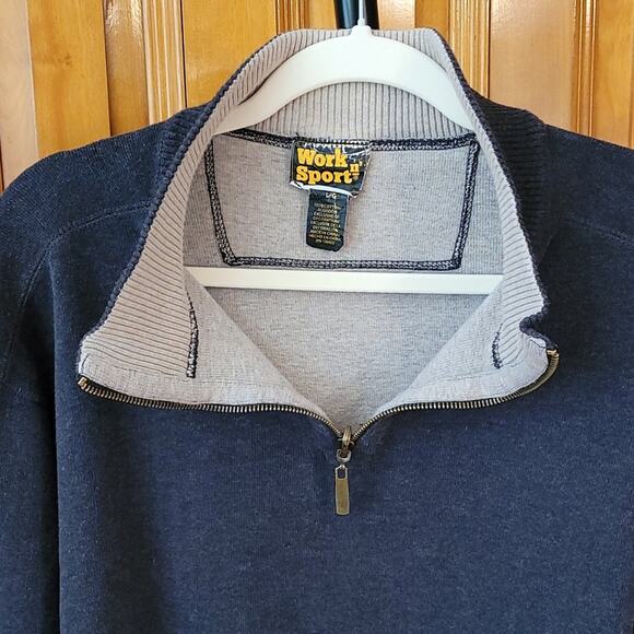 Vintage Work n’ Sport Blue Half Zip Sweatshirt Men’s Large Unisex Pullover - Picture 3 of 10